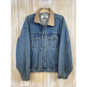 Vintage Woodlake Denim Men's Chore Trucker Jacket Sz XL Brown Leather Collar